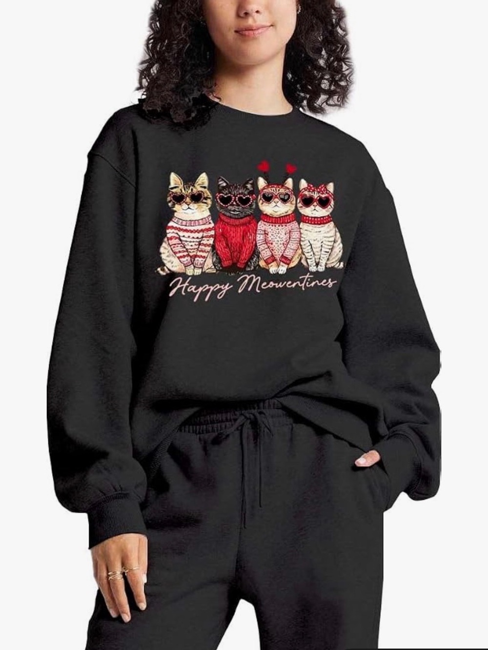 Happy Meowentines Black Cat Graphic Sweatshirt for Pets Cat Lovers size medium